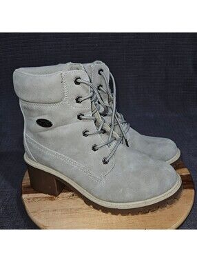 Lugz Boots Women's Light Grey Size 9.5 Block Heel Ankle Boot Synthetic Suede